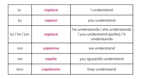 capire conjugation italian  Indicative Subjunctive Imperative