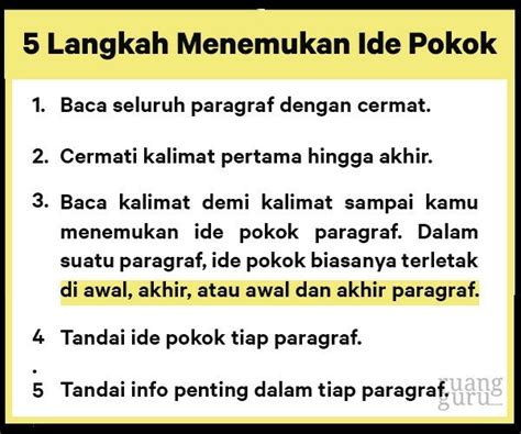 cara menentukan ide pokok suatu paragraf  Mencari kalimat utama