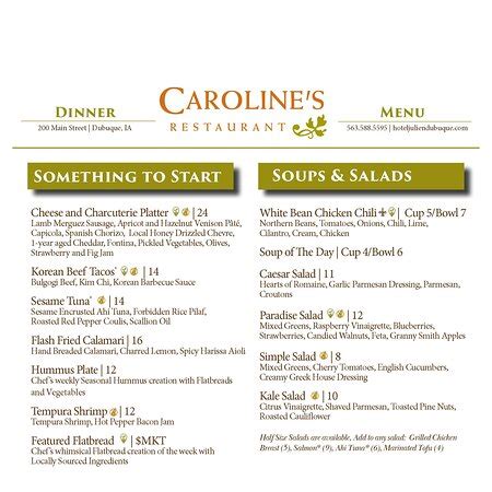 caroline's restaurant dubuque  The restaurant has a long wine list stocked with more than 200 bottles and offers classic steakhouse options as well as unique house specialties