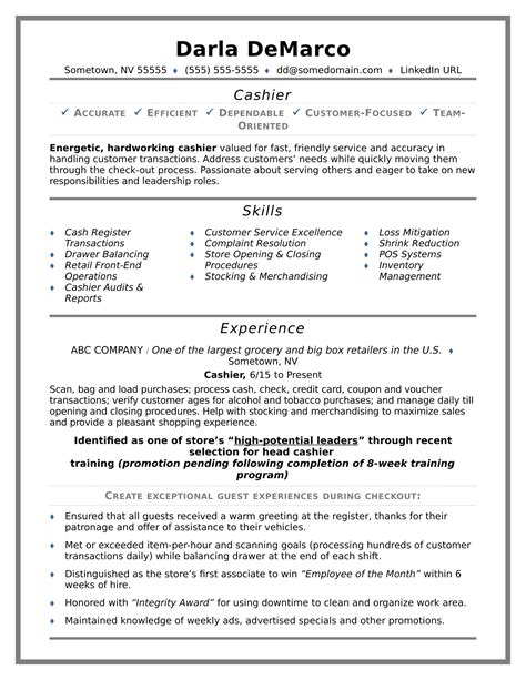 cashier experience resume  In the header, place your contact information, which includes your full name,