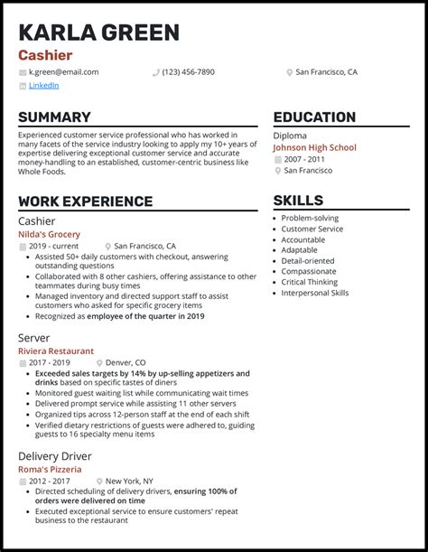 cashier experience resume depalmer@gmail