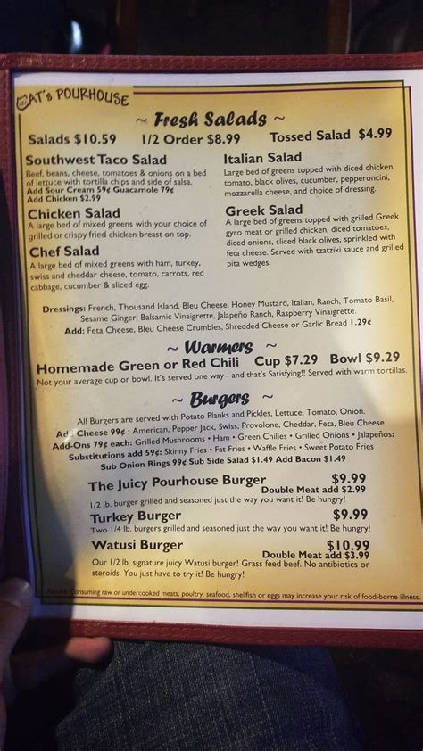 cats pourhouse menu  Customers can enjoy a range