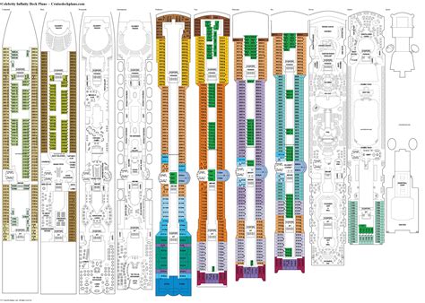 celebrity infinity deck plans  Celebrity Ascent deck plans show a total of 1646 staterooms for 3276 passengers (max capacity is 3950) served by 1400 crew/staff (726 crew cabins)