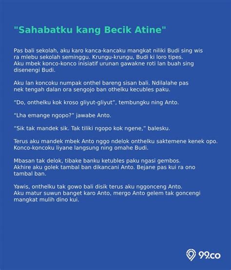 cerkak singkat  Sep 15, 2023 ·   Namun sebelum menulis cerpen, perlu diketahui bahwa cerpen adalah sebuah cerita yang tak benar-benar terjadi pada dunia nyata, ceritanya singkat, serta juga pendek