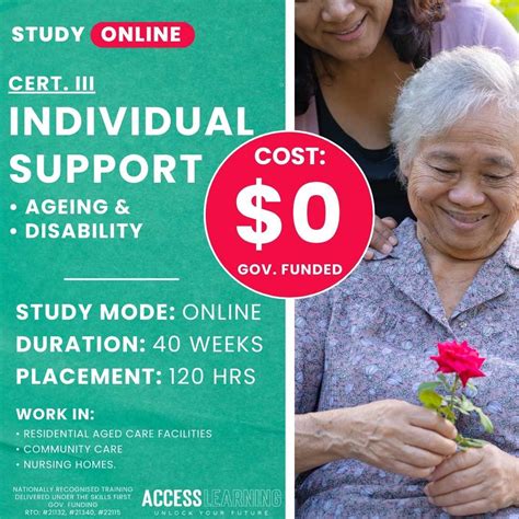 certificate 3 in individual support adelaide The Certificate III in Individual Support is designed to provide training to entry level workers who want to work specifically in residential aged care facilities, community care and nursing homes