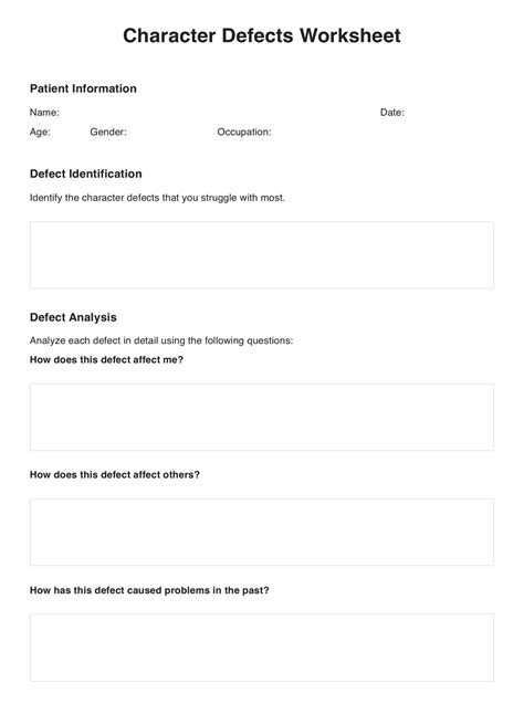 character defects worksheet  We need to examine the perceived bene˜ts of these defects and accept that those bene˜ts no longer serve us