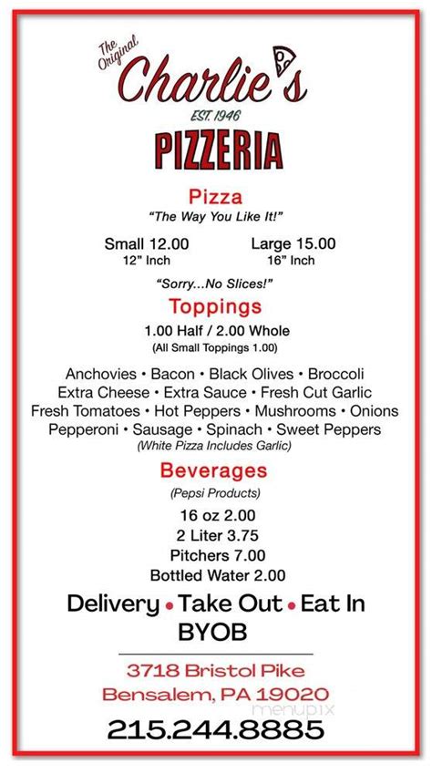 charlie's pizza - bensalem menu  Pizza 