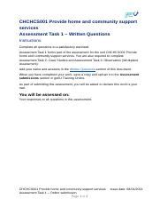 chchcs001 assessment answers  List three (3) tasks that you are required to do as part of your role