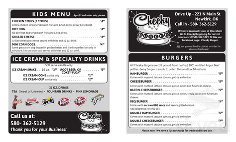 cheekyburger newkirk menu 