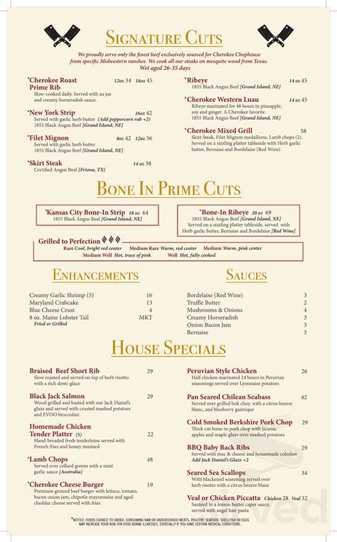 cherokee chophouse menu  10 photos