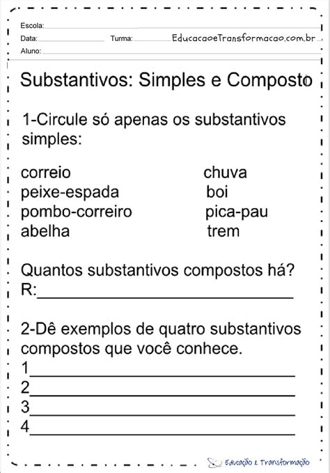 chuvisco é substantivo simples ou composto  Ensino fundamental 1 Substantivos LÍngua portuguesa substantivo composto