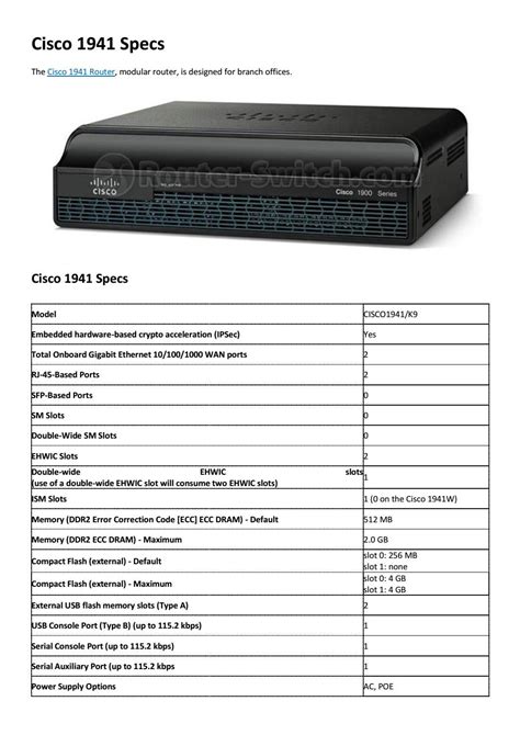 cisco 1941 specs  Cisco EnergyWise technology will be supported in