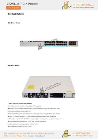 cisco c9200l datasheet  Resiliency with Field-Replaceable Units (FRU) and redundant power supply, fans, and modular