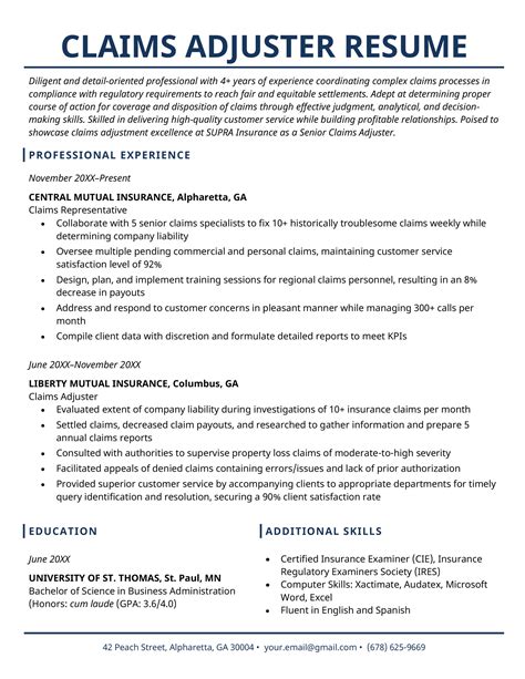 claims adjuster resume examples  email@email