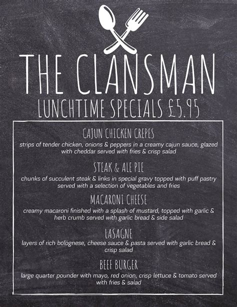 clansman menu  902-794-7226 (restaurant) Pet Friendly