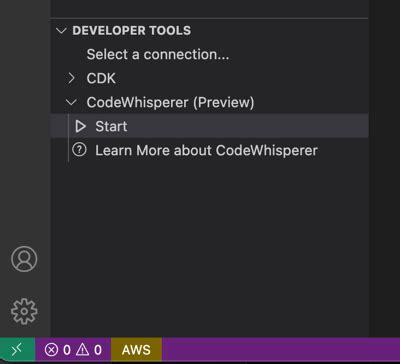 codewhisperer vscode shortcut After that, click o AWS Icon in your left bar (Or wherever it is :) ) Under “Developer Tools” menu, select “CodeWhisperer (Preview)”