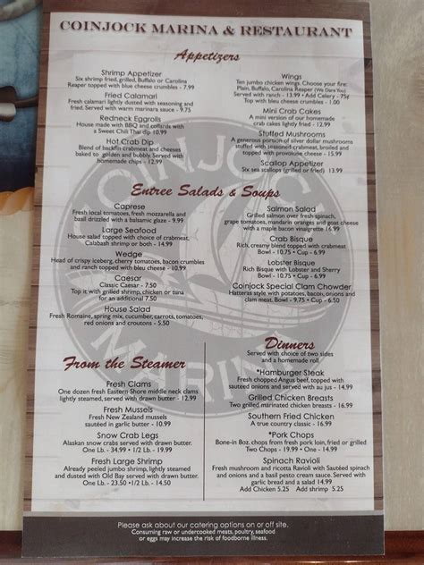 coinjock marina menu  Busy place, friendly service, good menu selection of seafood, burgers, bisque and deserts