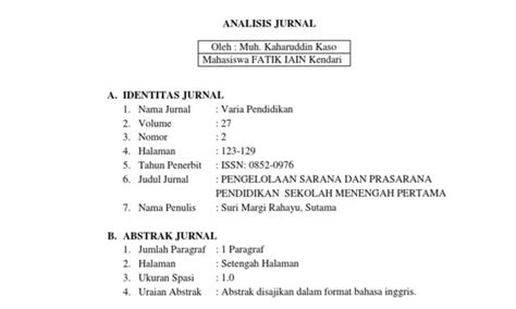 contoh analisis jurnal yang baik dan benar  Komponen tersebut tentu saja harus sesuai dengan format yang tepat pula