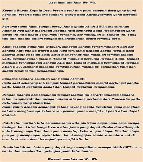 contoh pidato pembangunan desa  Kata sambutan pada acara yang resmi dan acara yang tidak resmi tentunya juga berbeda, mulai dari kata-kata hingga isi dan