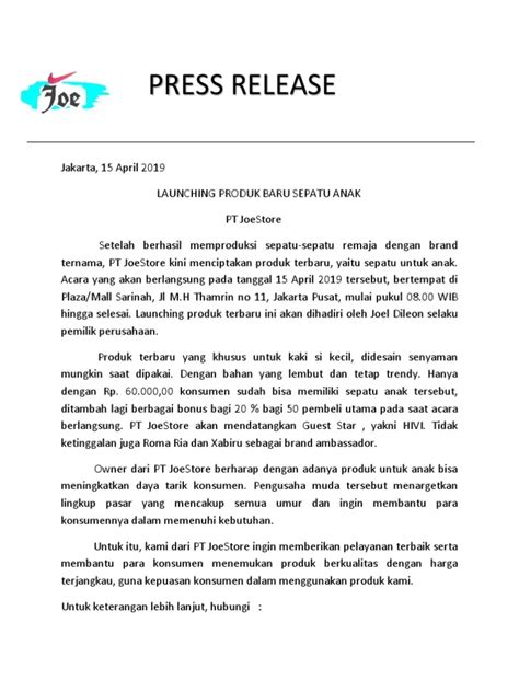 contoh press release event  Baca Juga: Pengertian Marketing Communication