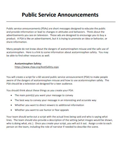 contoh public service  A good 30 second PSA contains all the key messages and information laid out in a pleasing, yet succinct manner