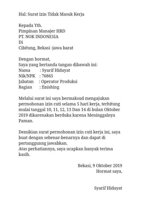 contoh surat izin tidak masuk kampus  Nomor Surat dan Perihal 1