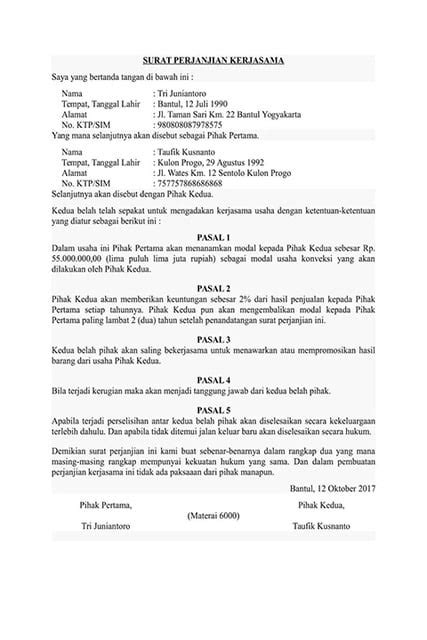 contoh surat kerjasama bisnis  Dalam menjalankan kegiatan usahanya, tak jarang para pengusaha membutuhkan bantuan dari pihak lain untuk sekedar menjalankan