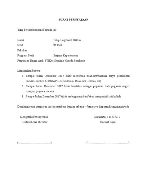 contoh surat pernyataan beasiswa  Surat Pernyataan tidak dalam ikatan dinas & tidak pernah/sedang memperoleh beasiswa sejenis dari BRI dan/atau dari pihak lain 5