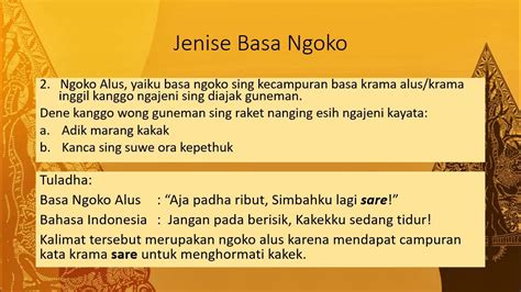 contoh ukara nganggo tembung ngoko  ngoko alus