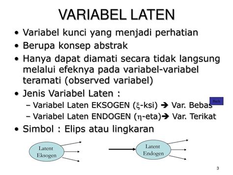 contoh variabel laten  Metode yang digunakan adalah analisis data menggunakan pendekatan Structural Equation Modeling (SEM) berbantuan program LISREL 8