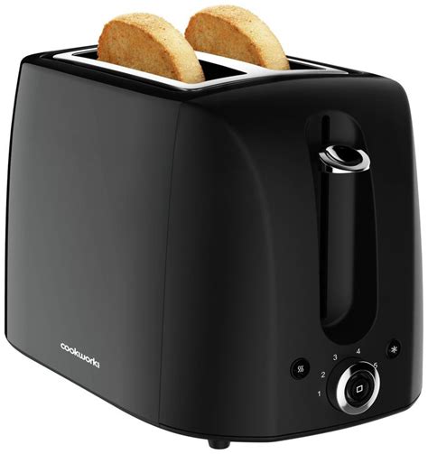 cookworks 2 slice toaster - black  Have no fear, the handle stays cool to the touch to help prevent accidental burnsCookworks 2 slices toaster in perfect condition like new,only used for few times as I bought 4 slices toaster