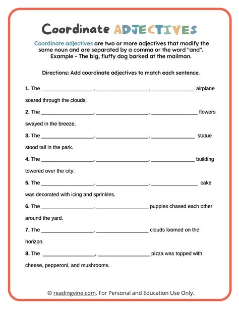 coordinate adjectives worksheet We’ve created 20 printable worksheets that cover our most popular skills and can be used in place of a Practice assignment on NoRedInk