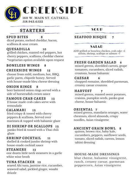 creekside catskill menu  Restaurant