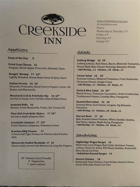 creekside inn woodstown menu  Reviews $$