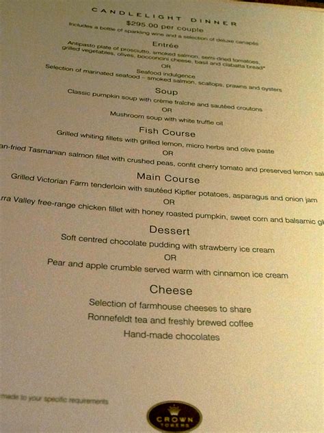 crown towers melbourne room service menu Crown Towers Melbourne: Great location, great restaurants and great hotel! - See 3,628 traveler reviews, 1,829 candid photos, and great deals for Crown Towers Melbourne at Tripadvisor