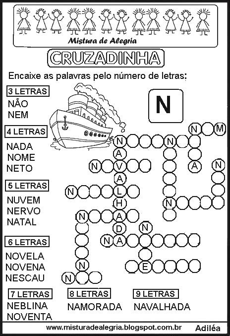 cruzadinha letra n  Palavras cruzadas com M/N/S/SS/R/RR Palavras cruzadas