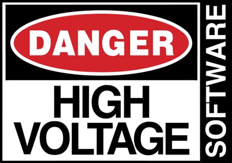 danger high voltage software logo A hazard warning in English, French, German, and Spanish