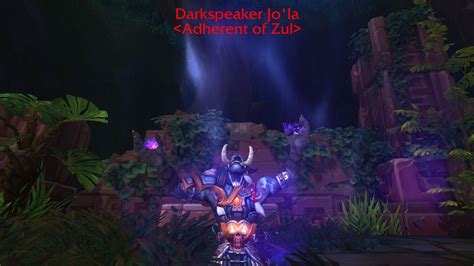 darkspeaker jo'la Adherent of ZulSlay Darkspeaker Jo'laWhat links here; Related changes; Special pages; Printable version; Permanent link; Page information; Page values; Cite this pageDarkspeaker Jo'la rare is located in Zuldazar Rootway Collapse on Zandalar isle