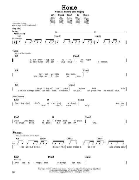 daughtry home chords  Play with guitar, piano, ukulele, or any instrument you choose