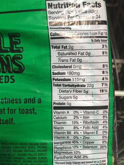 dave's killer 21 grain bread nutrition facts  16% Protein