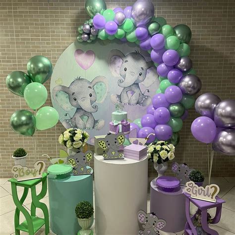 decoração chá revelação verde e lilas  R$ 137 53