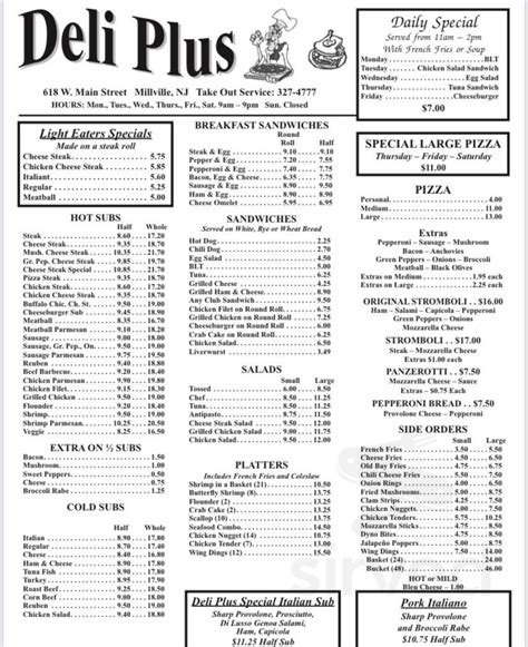 deli plus millville nj menu  Online menus, items, descriptions and prices for Bj Roasters - Restaurant - Millville, NJ 08332 Write a Review