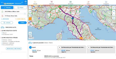 distanze chilometriche michelin  Itinerario Milano - Pisa
