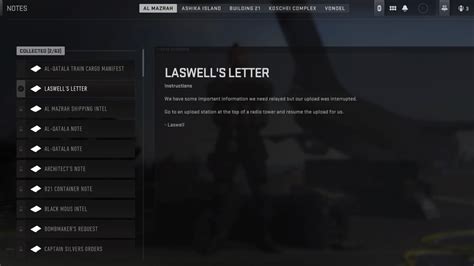 dmz laswell letter  Once you are in the notes menu, find Laswell's Letter note, and read it carefully