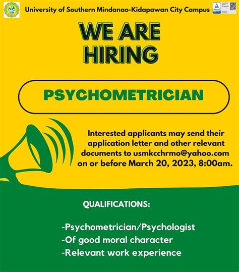 doh hiring psychometrician  8 hour shift