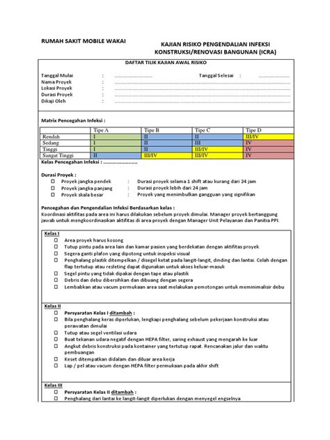 dokumen icra bangunan puskesmas  Mengidentifikasi dan menurunkan risiko infeksi yg didapat dan