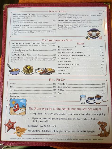 dory cove menu  $25