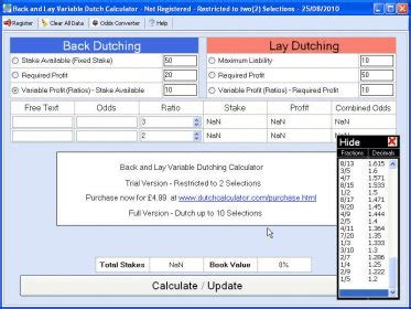 dutching lay calculator  A win would return $147 and the profit would be $48