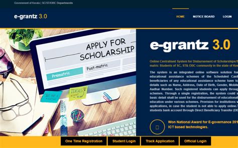 e grantz 3.0 0 Online Centralised System for Disbursement of Scholarships/Schemes for all Pre-matric and Post-matric Students of SC, ST& OBC community in the state of Kerala