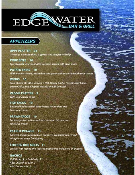 edgewater peachland menu  